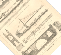 Das Poster zu verschiedenen Brücken ist eine Vintage Lithographie aus Meyers Koversations-Lexikon aus dem Jahr 1890.