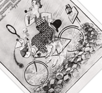 Bei dem Poster handelt es sich um den Nachdruck einer witzig dargestellten französischen Werbung für Fahrräder und/oder Rasierer. 