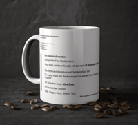 Die Tasse zeigt einen fiktiven Rentenbescheid der deutschen Rentenversicherung und ist nach wünschen personalisierbar.