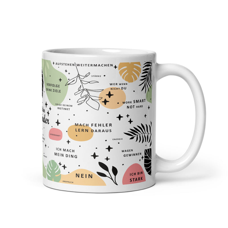 Die Tasse im floralen Design nutzt dir als täglicher Motivator. Auf der Kaffeetasse sind unterschiedliche Sprüche mit motivierenden und inspirierenden Sprüchen.