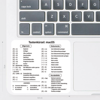 Der abwaschbare Aufkleber zeigt die nützlichsten deutschen Tastenkürzel für MacOS.