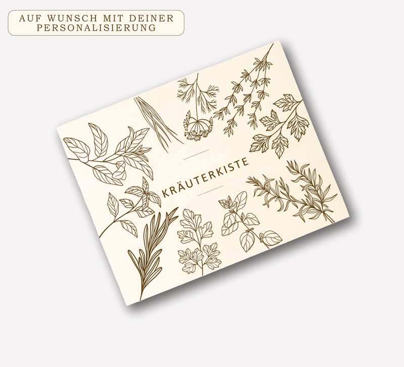 Personalisierte Kräuter-Saatgutbox aus Holz mit Gravur – stilvolle Aufbewahrung für Samen, Gartenaccessoires oder Erinnerungsstücke. Ideal als Geschenk für Gartenfreunde.