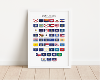 Das Poster zeigt dir die Flaggen der 50 US-Bundesstaaten.