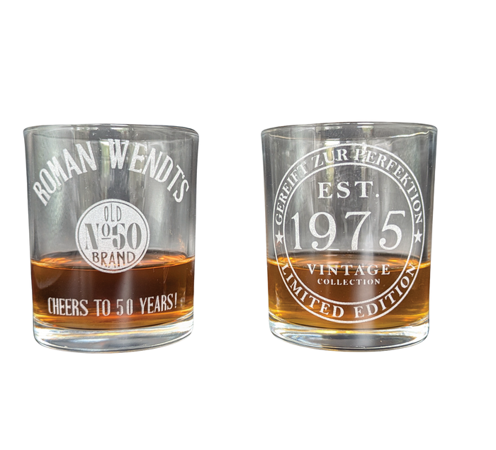 Personalisiertes Whiskeyglas mit Gravur – Geschenkidee zum Geburtstag oder Jubiläum, edles Design für Genießer, hochwertiges Glas mit Wunschtext