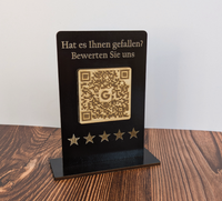 Google Bewertung QR-Code Aufsteller | Bewertungskarte personalisierbar Holz 12x8 cm