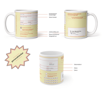 Personalisierte Krankenschein-Tasse für humorvolle Büro-Momente! Hochwertige Keramik, 0,3L, Panorama-Druck, spülmaschinenfest. Jetzt individuell anpassen & bestellen!