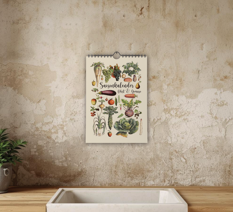 Dieser Kalender zeigt dir verschiedene saisonale und regionale Obst, Gemüse, Salat und Obst Sorten und wann diese verfügbar sind.