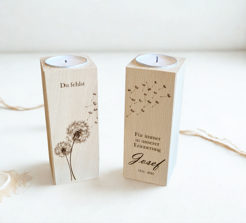 Trauerlicht als stilvolles Trauergeschenk aus Glas mit Gravur – Erinnerungskerze für Trost und Anteilnahme.