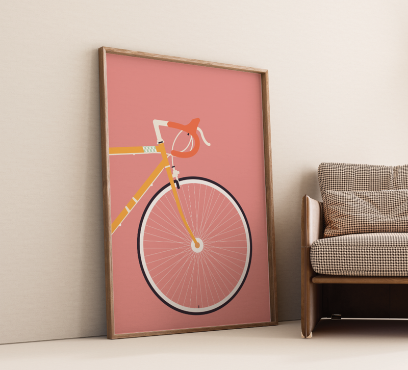 Minimalistisches Rennrad-Poster mit Vorderrad-Ansicht.