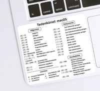Der abwaschbare Aufkleber zeigt die nützlichsten deutschen Tastenkürzel für MacOS.
