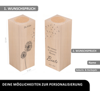 Diese wunderschönen, personalisierbaren Holz-Kerzenhalter für Teelichter sind die perfekte Möglichkeit, um Erinnerungen an geliebte Menschen zu bewahren. 