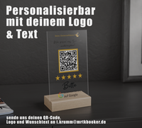Dieser personalisierbare Google Bewertung QR-Code Aufsteller mit Holzfuss ist perfekt, um für dein Unternehmen zu werben. 