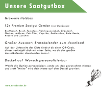 Saatgutbox Holz graviert | 12 Sorten Gemüse  mit Aussaat & Erntekalender