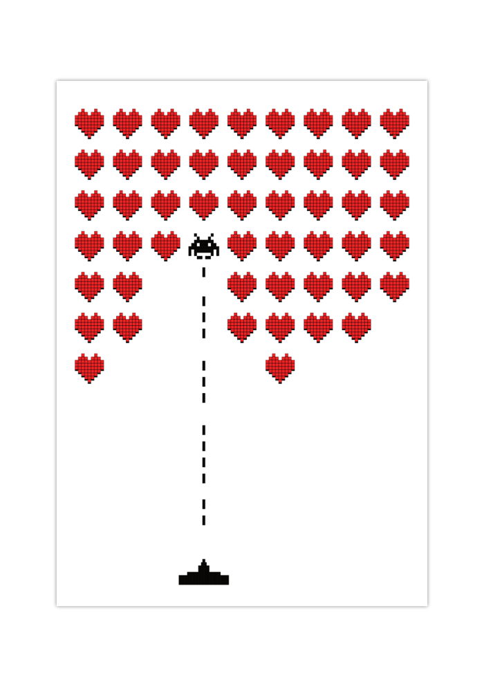 Das Poster zeigt dir ein Retro Game, welches im Weltall spielt.
