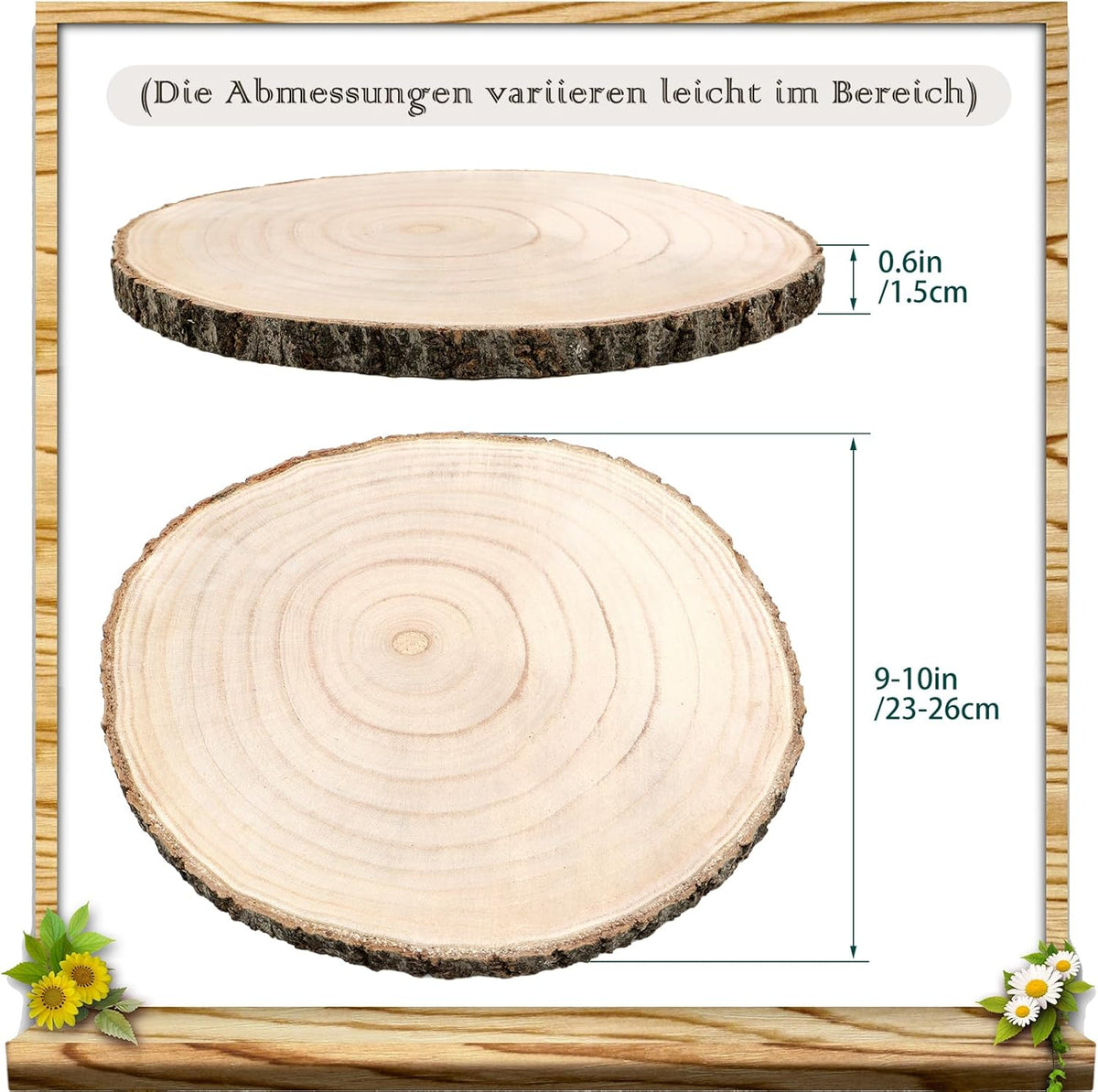 Vintage Holzscheibe „Heimische Wildpflanzen“ – Deko-Scheibe Botanik Illustration Kräuter & Waldpflanzen, Naturdeko Landhausstil Geschenk