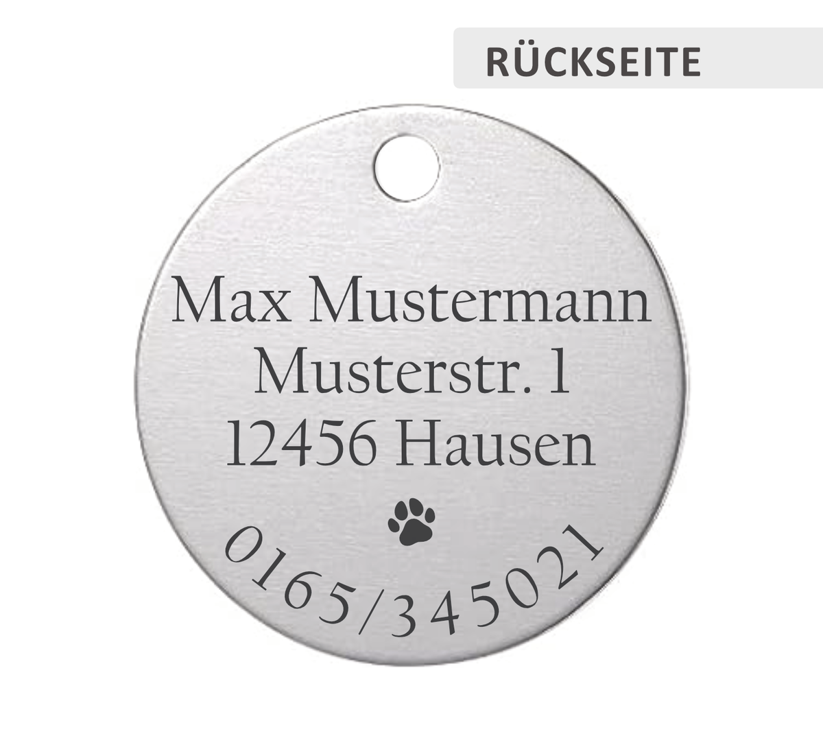 Die Hundemarke ist beidseitig individualisierbar, sodass Sie Namen, Telefonnummern und Adresse problemlos personalisieren können.