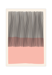 Das Poster zeigt eine abstrakte, geometrische Darstellung in Rosa und Schwarz mit beigem Hintergrund.