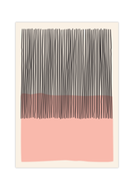Das Poster zeigt eine abstrakte, geometrische Darstellung in Rosa und Schwarz mit beigem Hintergrund.