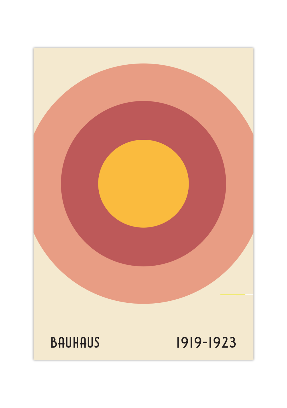 Dieses Bauhaus Poster zeigt dir drei Kreise in unterschiedlichen Farben. Das Poster ist einem Ausstellungsplakat von 1919 nachempfunden, ist so aber nie erschienen.