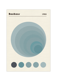 Dieses Bauhaus Poster zeigt dir Kreise in verschiedenen Orange- und Blautönen, die einen Tunnel bilden.
