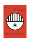 Das Bauhaus Poster zeigt dir auf rotem Hintergrund ein Auge.