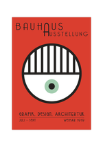 Das Bauhaus Poster zeigt dir auf rotem Hintergrund ein Auge.