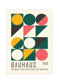 Dieses Bauhaus Poster zeigt dir Vierecke, Rechtecke und Kreise in verschiedenen Farben. 