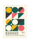 Dieses Bauhaus Poster zeigt dir Vierecke, Rechtecke und Kreise in verschiedenen Farben. 