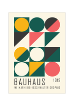 Dieses Bauhaus Poster zeigt dir Vierecke, Rechtecke und Kreise in verschiedenen Farben. 