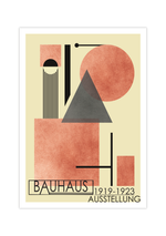 Das Bauhaus Poster zeigt dir unterschiedlichen geometrischen Formen in Orange und Schwarz dargestellt.