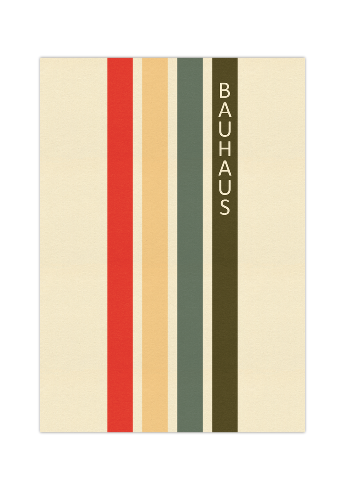 Dieses Bauhaus Poster zeigt dir eine vier Rechtecke in Rot, Gelb, Grün und Braun.