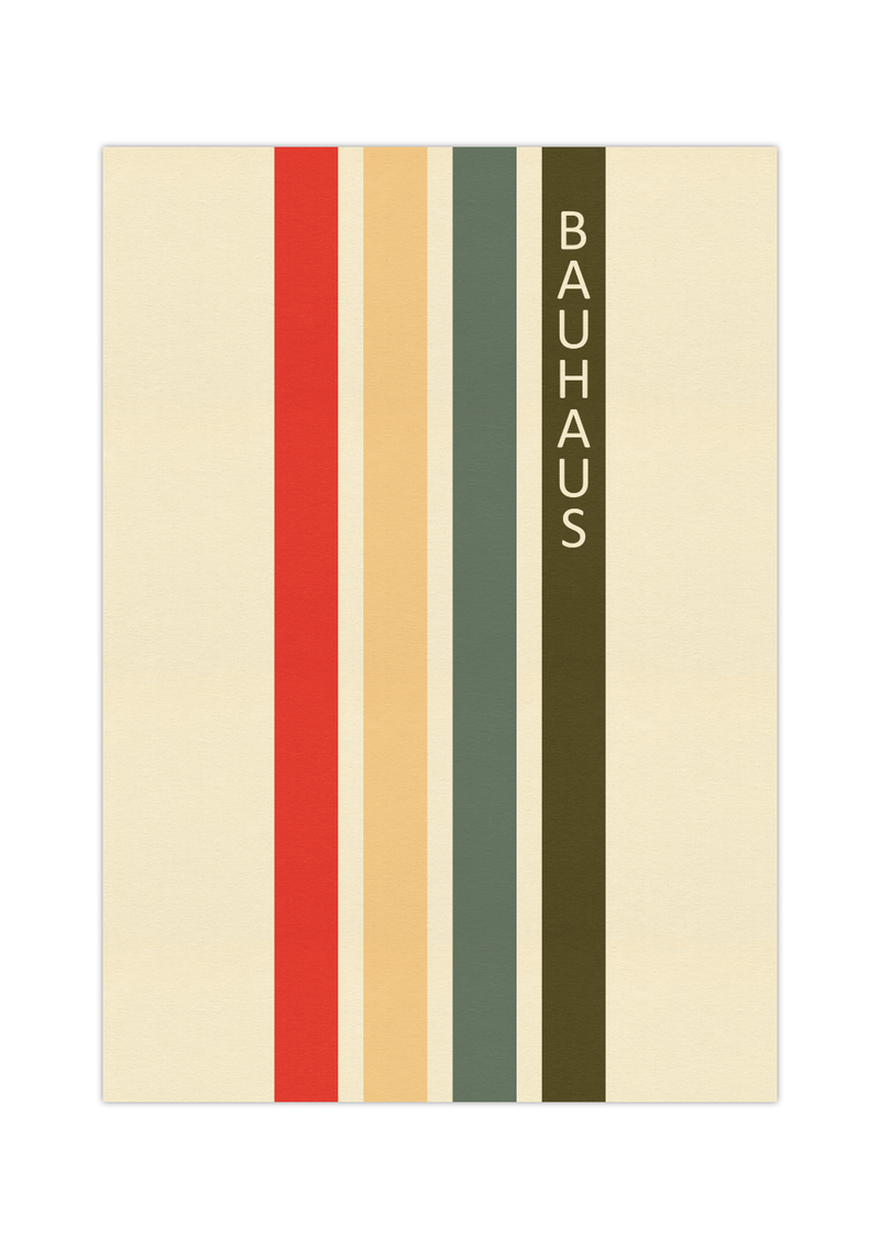 Dieses Bauhaus Poster zeigt dir eine vier Rechtecke in Rot, Gelb, Grün und Braun.