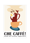 Dieses Poster für die Küche zeigt eine Darstellung einer Kaffeekanne in einer Kaffeetasse, die Kaffee trinkt