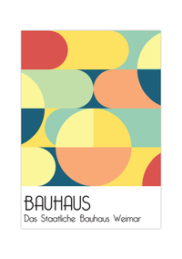 Dieses Bauhaus Poster zeigt dir verschiedene geometrische Formen die bunt dargestellt sind. 