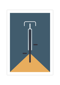 Das Poster im Bauhaus-Stil zeigt ein minimalistisch und geometrisch dargestelltes Rennrad in verschiedenen Farbe