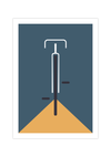 Das Poster im Bauhaus-Stil zeigt ein minimalistisch und geometrisch dargestelltes Rennrad in verschiedenen Farbe