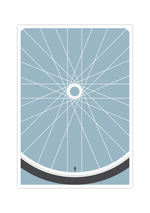 Das Poster zeigt in ein Fahrradrad mit einem Rennradfahrer an der stelle das Ventils