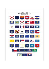 Das Poster zeigt dir die Flaggen der 50 US-Bundesstaaten.