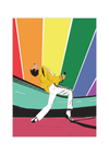 Das Poster zeigt die ikonische Darstellung von Freddie Mercury, Liedsänger der Band Queen, im Wembley Stadion