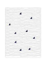 Dieses minimalistische, maritime Poster zeigt dir Wellen und die Flossen von Haien. 