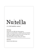Dieses lustige Küchenposter mit der Definition von Nutella ist die ideale Küchendeko für alle Nutella-Junkies. 