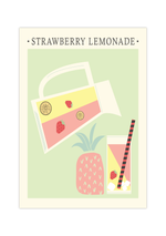 Das Poster für die Küche zeigt dir minimalistisch Darstellt eine Wasserkanne mit Erdbeerlimonade und ein Glas. 