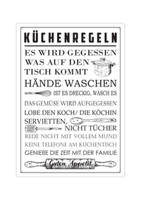 Dieses witzige Küchenposter zeigt die Regeln für deine Küche, mit lustigen Sprüchen ist es die ideale Wanddeko für dein Lieblingszimmer.
