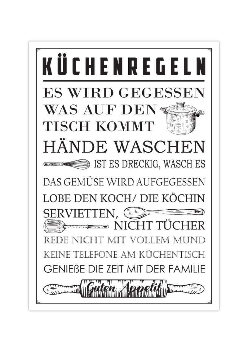 Dieses witzige Küchenposter zeigt die Regeln für deine Küche, mit lustigen Sprüchen ist es die ideale Wanddeko für dein Lieblingszimmer.