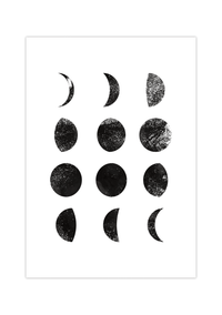 Das spirituelle Poster zeigt dir die verschiedenen Mondphasen in schwarz/weiß mit Textur Hintergrund.