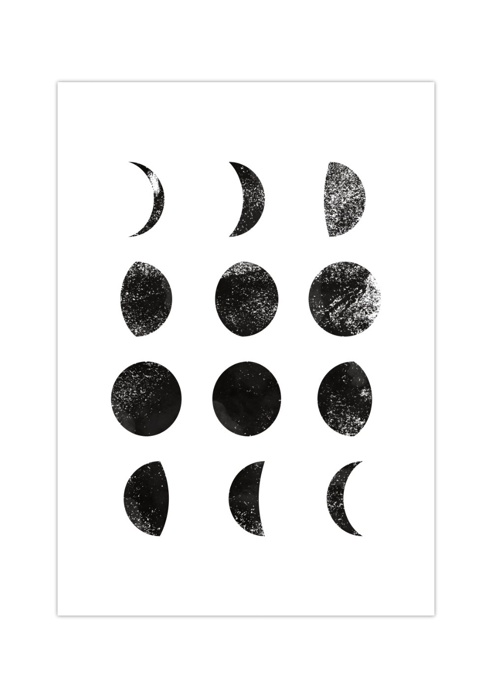 Das spirituelle Poster zeigt dir die verschiedenen Mondphasen in schwarz/weiß mit Textur Hintergrund.