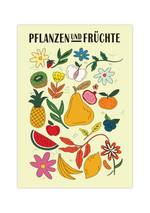 Dieses Küchenposter zeigt verschiedene gezeichnete Früchte und Pflanzen. 