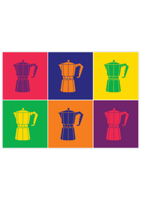 Das tolle Poster für die Küche zeigt dir im Pop Art Stil 6 Espressomaschinen. 