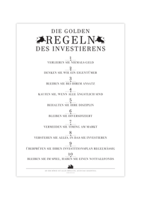 Dieses minimalistische Aktienposter zeigt dir 10 Regeln des Investierens