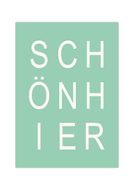 Das minimalistische Poster zeigt das Wort "SCHÖNHIER". Das Poster ist in Weiß, Rosa und Blau/Grün erhältlich. Der schöne Spruch ist geeignet für jedes Zimmer.
